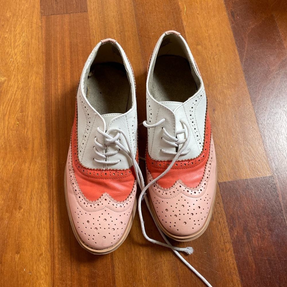 Peach, Orange and White Leather Oxford Shoes